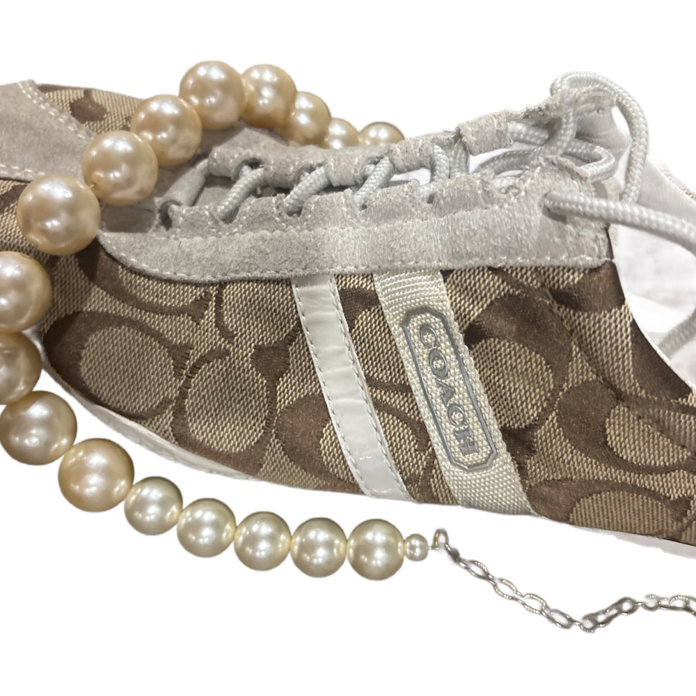 Coach Tan and White Lace-Up Sneakers